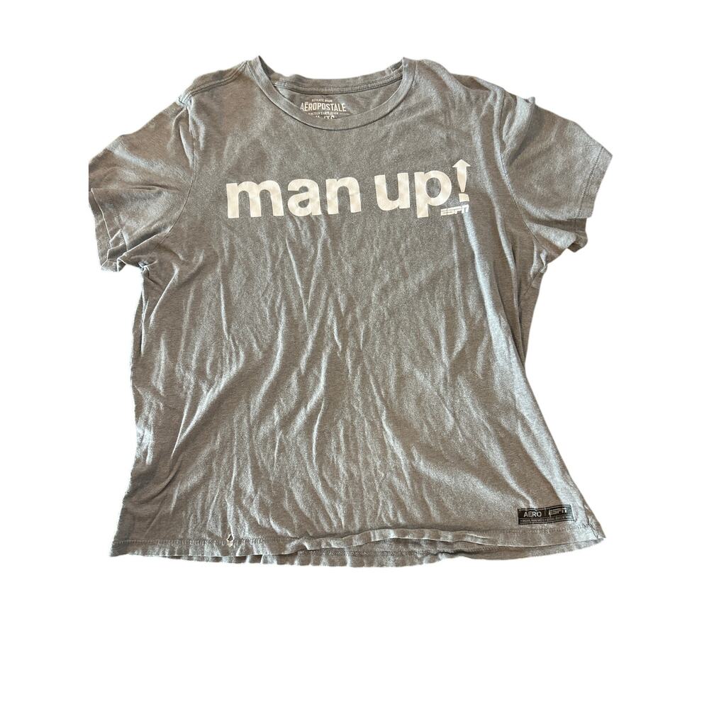2012 Aeropostale ESPN Women's Man Up! T-shirt Gray and White XL/TG 2 small flaws